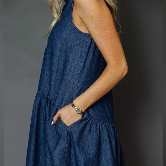 HEYSON Memphis Denim Backless with Tie Midi Dress - Picture 2 of 9